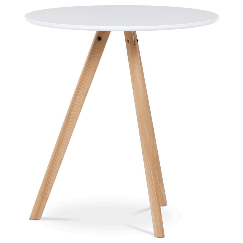 Jídelní stůl kulatý 70x70x73 cm, deska MDF bílý matný lak, nohy masiv buk,