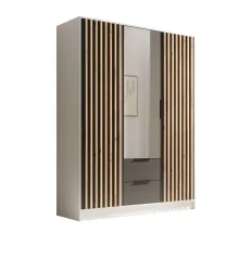 Skříň Neri 150 se zrcadly bílá – černá (150,5 x 200) cm – 5 polic pro přehledné uložení