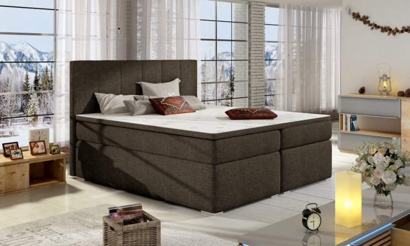 Kontinentální postel Boxspring MARIO tmavě hnědá - Vyberte rozměry: 180 x 200 cm