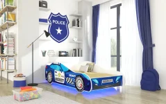Postel s matracem a LED osvětlením SHERIFF 140x70 modrá (74 x 48) cm