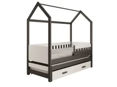 Postel Domek Jaspis grafit (87 x 195) cm – 2 zásuvky na lůžkoviny místo další komody