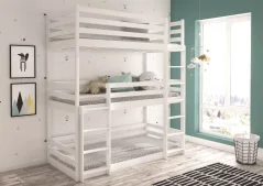 Třílůžková patrová postel TEDRO 200x90 bílá (97 x 209) cm – masivní borovicové dřevo s odolným povrchem