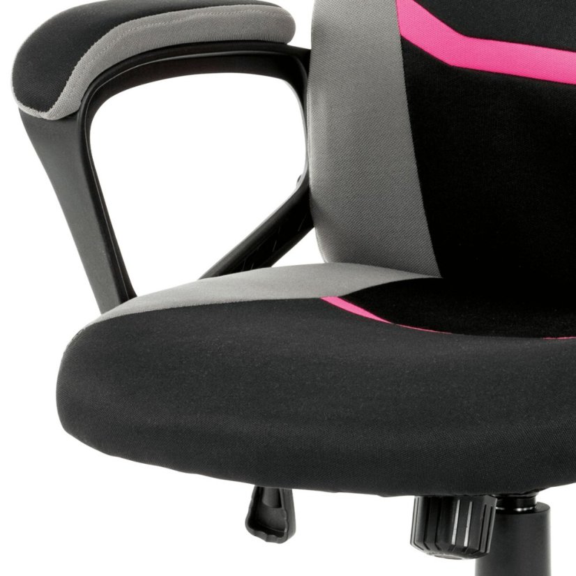 Kancelářská a herní židle, potah růžová, šedá a černá látka, houpací mechanismus