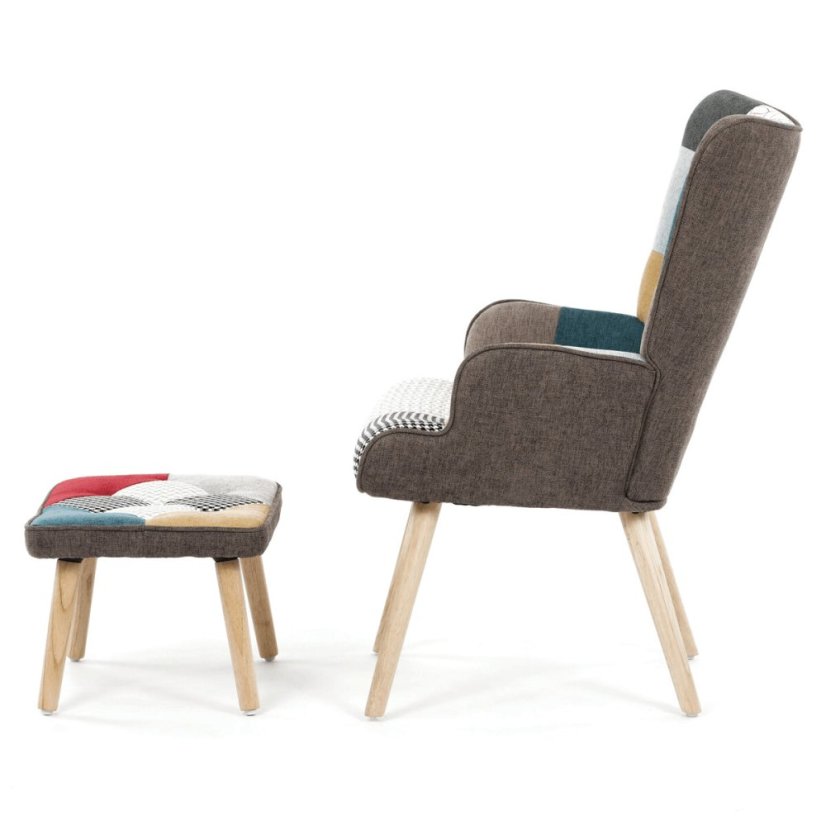 Křeslo ušák, vícebarevná, látka, AK-305B PW2 - Barva: patchwork#eup349589euv1
