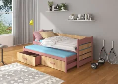 Postel dvojitá TIARRO 180x80 růžová – zlatý dub (87 x 80) cm – 2 zásuvky na lůžkoviny místo další komody