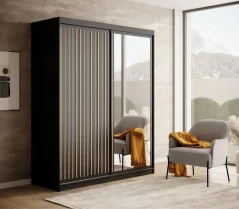 Posuvná skříň Delia 160 černá (160 x 205) cm – 5 polic pro přehledné uložení