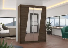 Posuvná skříň s zrcadlem BOLTON 150 choco (150 x 200) cm – 6 polic pro přehledné uložení