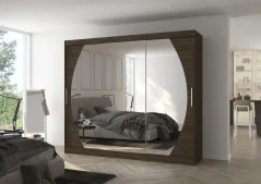 Skříň s posuvnými dveřmi a zrcadlem CAMBE 250 choco (250 x 215) cm – 11 polic pro přehledné uložení
