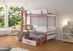 Třípatrová postel pro tři osoby ETAPO 180x80 růžová – bílá (93 x 171) cm