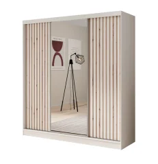Šatní skříň s zrcadlem Ida 200 bílá (200 x 215) cm – 8 polic pro přehledné uložení