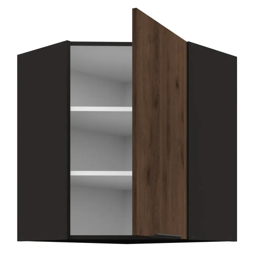 Horní rohová skříňka, MENZO 60x60 GN-72 1F, ořech okapi/černá