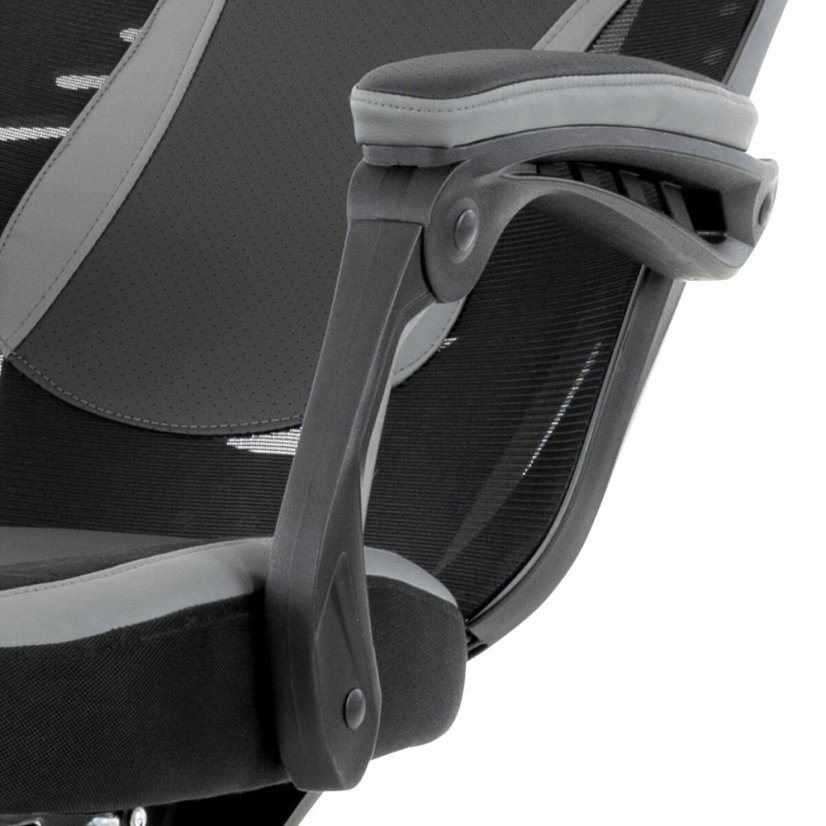 Herní křeslo, šedá, černá ekokůže a černá látka a síťovina MESH, PCA mech