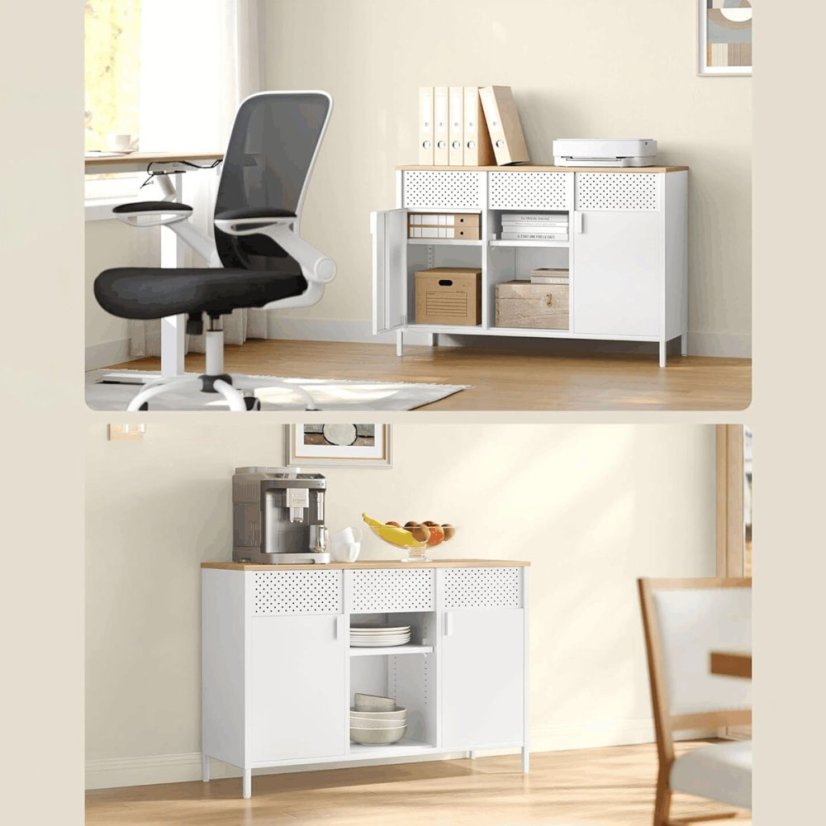 Komoda 110x40x76cm, kov, bílá, AUK-E1420 WT