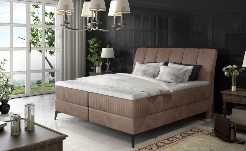 Kontinentální postel Boxspring ADELINE krémová - Vyberte rozměry: 140 x 200 cm