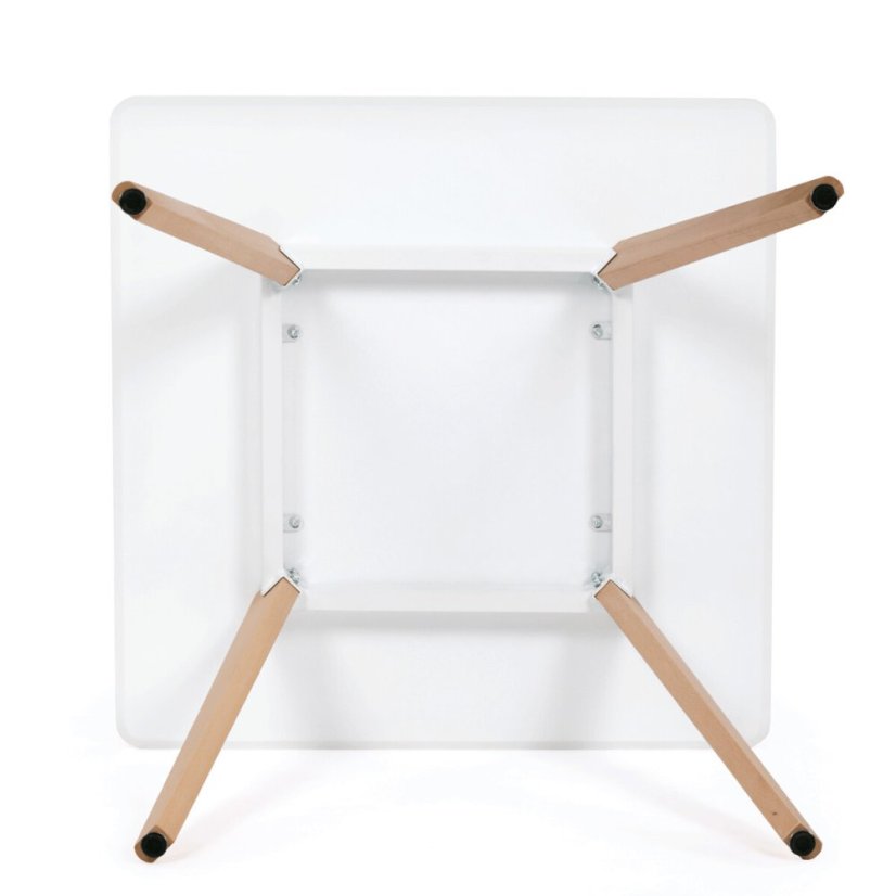 Jídelní stůl 80x80x75 cm, MDF, bílý matný lak, masiv buk