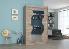 Skříň posuvná se zrcadlem OSWALD 120 lanýž (120 x 200) cm – 6 polic pro přehledné uložení