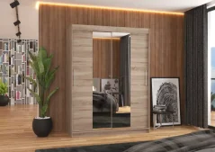 Skříň posuvná se zrcadlem INESS 150 lanýž (150 x 200) cm – 6 polic pro přehledné uložení