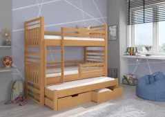 Třílůžková patrová postel HIPPO 180x80 buk (87 x 175) cm – 2 zásuvky na lůžkoviny místo další komody