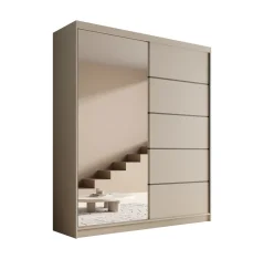 Posuvná skříň s zrcadlem Nico 180 kašmír (180 x 215) cm – 6 polic pro přehledné uložení