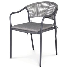 Zahradní židle, kov, polyratan, šedá, AZC-L1352 GREY
