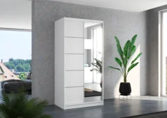 Posuvná skříň se zrcadlem ORLANDO 100 bílá (100 x 200) cm – 5 polic pro přehledné uložení