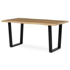 Stůl jídelní, 160x90x75 cm, MDF deska, dekor divoký dub, kovová nohy ve tvaru U, černý matný lak