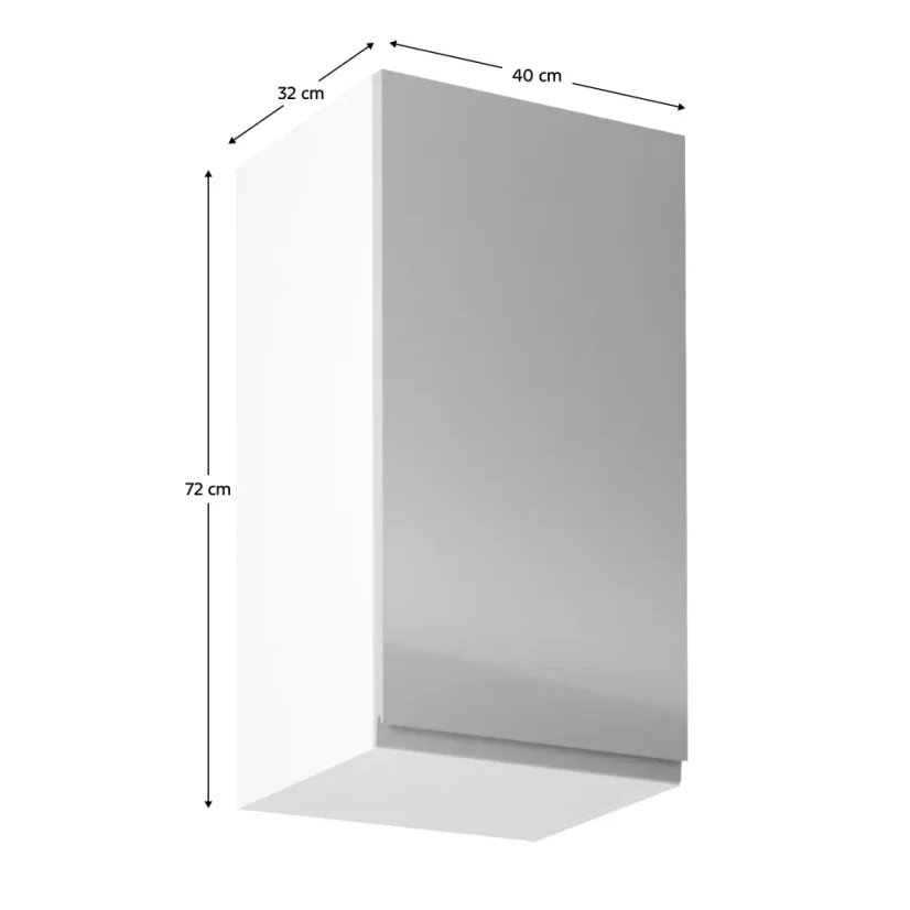 Horní skříňka, AURORA DVIERKA - Varianta: bílá / šedý extra vysoký lesk, levá