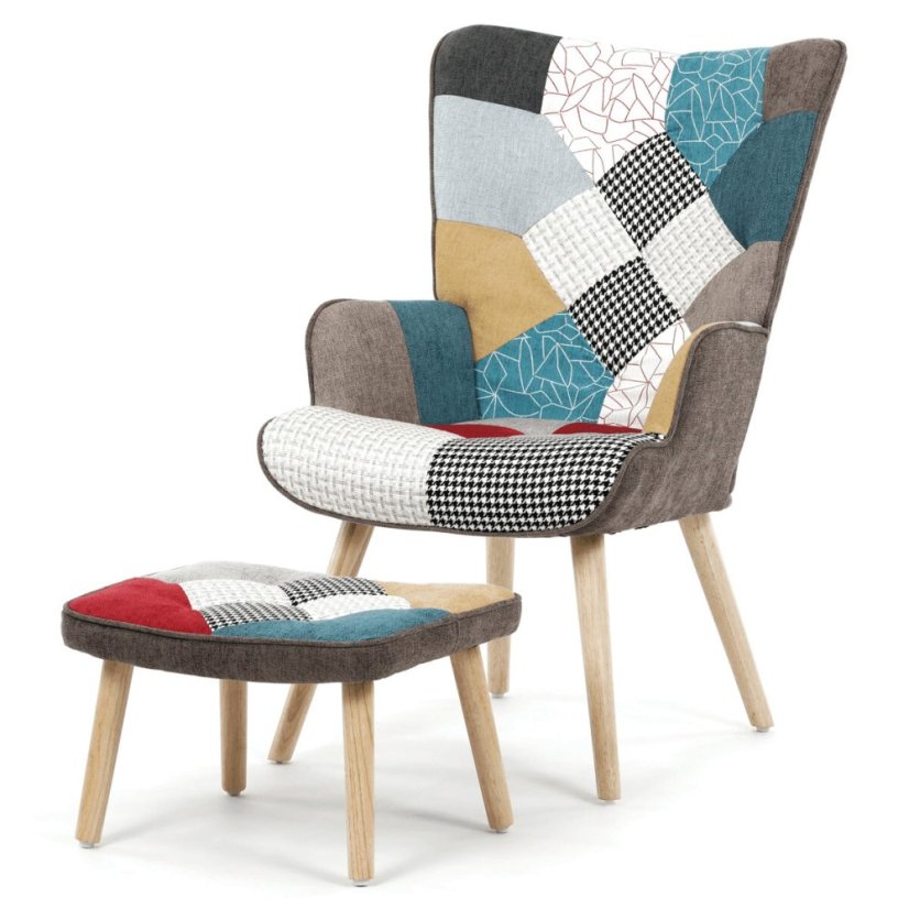 Křeslo ušák, vícebarevná, látka, AK-305B PW2 - Barva: patchwork#eup349589euv1