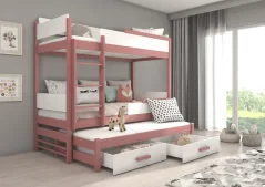 Patrová třílůžková postel QUEEN 180x80 růžová (190 x 88) cm – 2 zásuvky na lůžkoviny místo další komody
