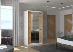 Posuvná skříň se zrcadlem DRAGONIS 100 bílá – artisan (100 x 200) cm – 5 polic pro přehledné uložení