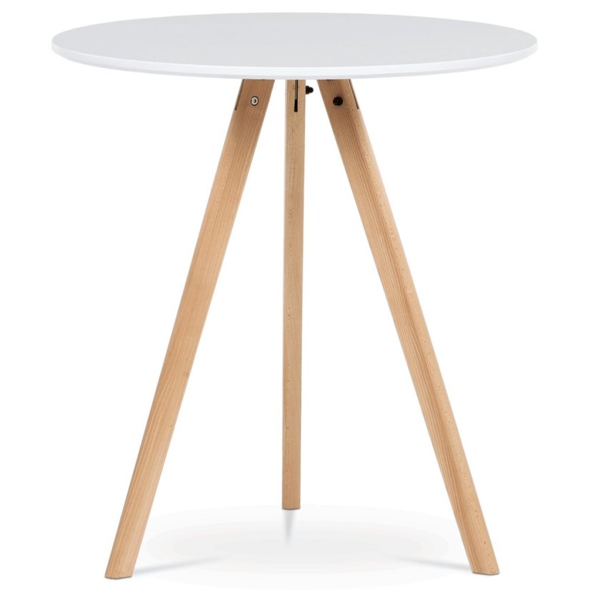 Jídelní stůl kulatý 70x70x73 cm, deska MDF bílý matný lak, nohy masiv buk,