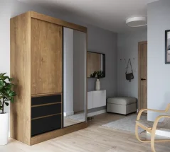 Posuvná skříň se zrcadlem HAIDAR 140 lefkas (140 x 216) cm – 3 police pro přehledné uložení