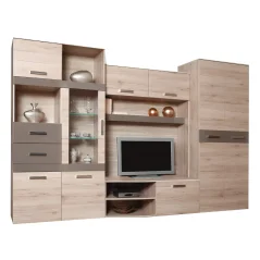 Obývací stěna, Assor, dub san marino / latte vysoký lesk HG (80 x 200) cm