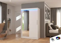Posuvná skříň se zrcadlem a LED osvětlením BARIO 120 bílá (120 x 200) cm – 6 polic pro přehledné uložení