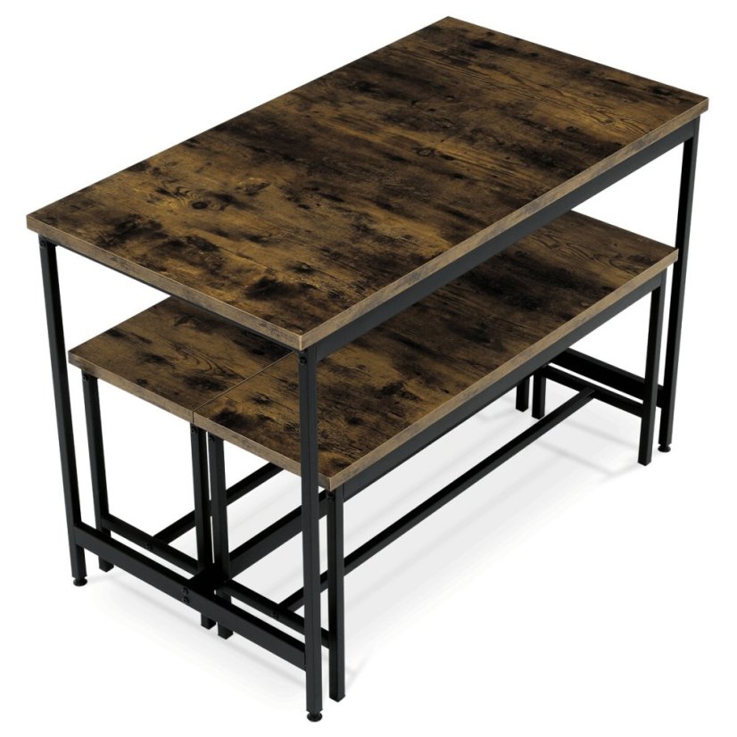 Jídelní set 1+2, rozměr stolu 110x60x75, rozměr lavice 98x30x47, MDF, barva staré dřevo