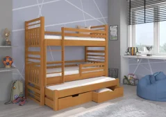 Třílůžková patrová postel HIPPO 180x80 olše (87 x 175) cm – 2 zásuvky na lůžkoviny místo další komody