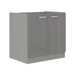 Skříňka dolní dřezová PRADO 80 ZL 2F BB, šedá vysoký lesk (80 x 52) cm