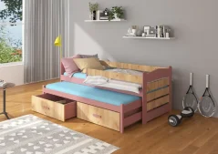 Postel dvojitá s bariérou TIARRO 200x90 růžová – zlatý dub (97 x 80) cm