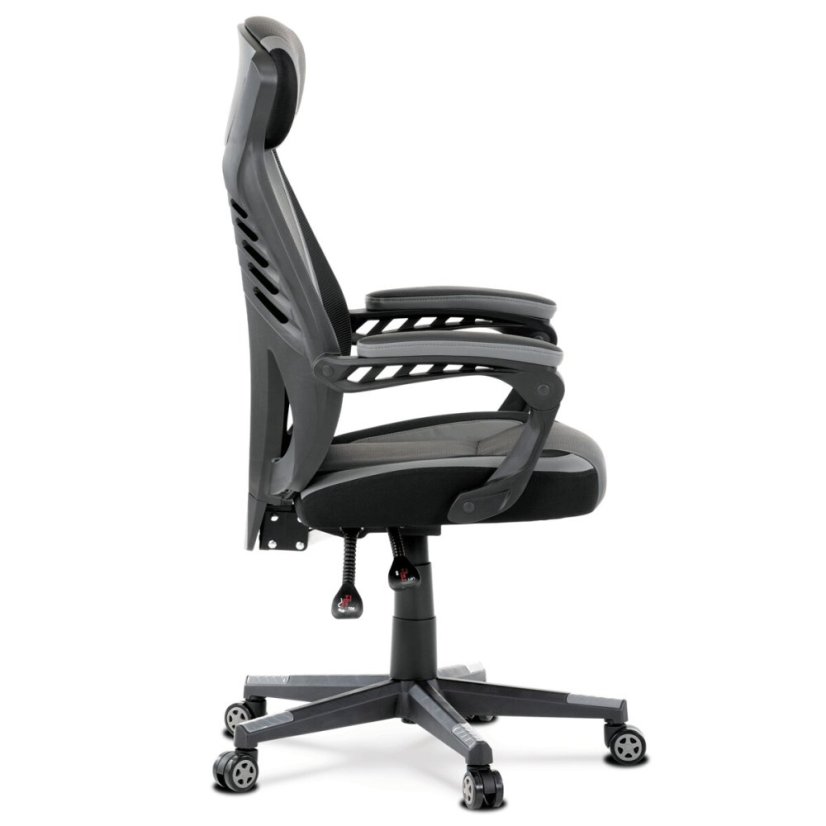 Herní křeslo, šedá, černá ekokůže a černá látka a síťovina MESH, PCA mech