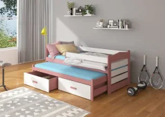 Postel dvojitá s bariérou TIARRO 200x90 růžová – bílá (97 x 80) cm – 2 zásuvky na lůžkoviny místo další komody