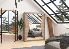 Skříň posuvná se zrcadlem MAX 150 lanýž (150 x 200) cm – 6 polic pro přehledné uložení