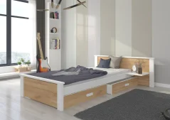 Postel ALDEX SHELF 180x80 – zlatý dub (139 x 72) cm – 2 zásuvky na lůžkoviny místo další komody
