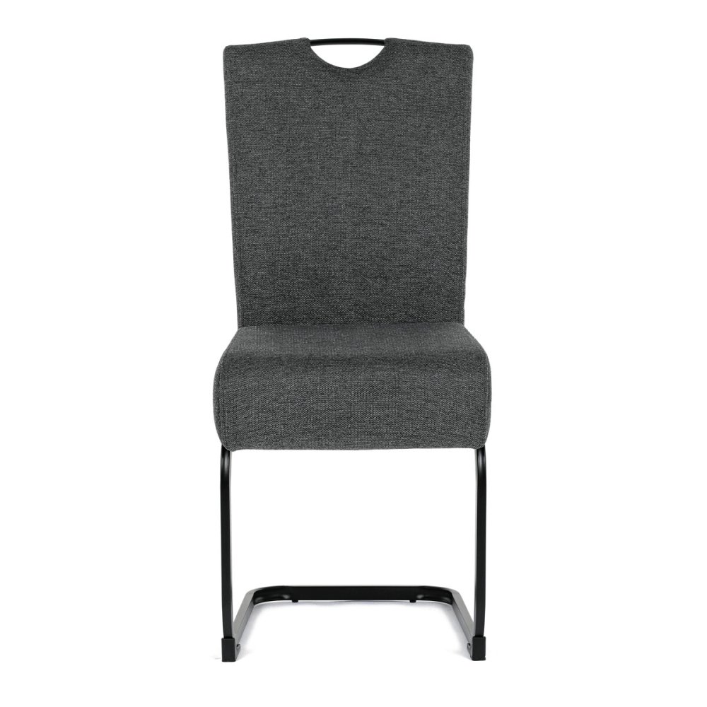 Židle jídelní, taštičkové pružiny v sedáku, šedá látka, černý kov – 64 cm