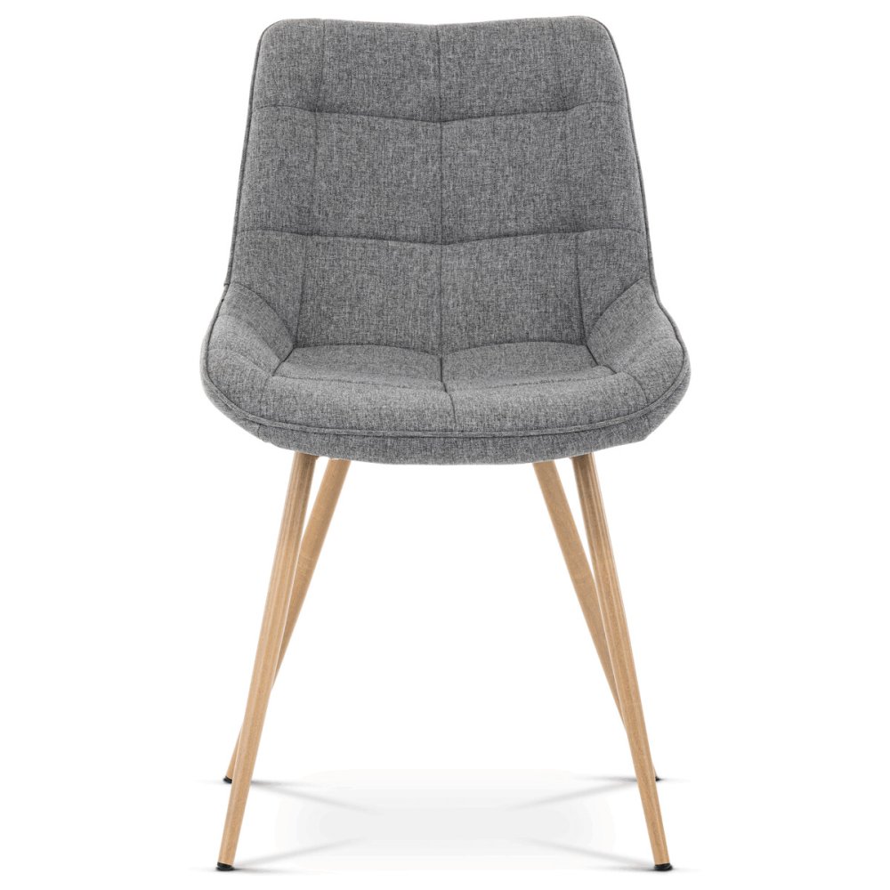 Jídelní židle, potah šedá látka, kovové nohy, 3D dekor dub – 62 cm