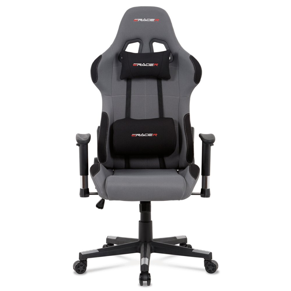 Kancelářská židle houpací mech., šedá + černá látka, plast. kříž – 47 cm