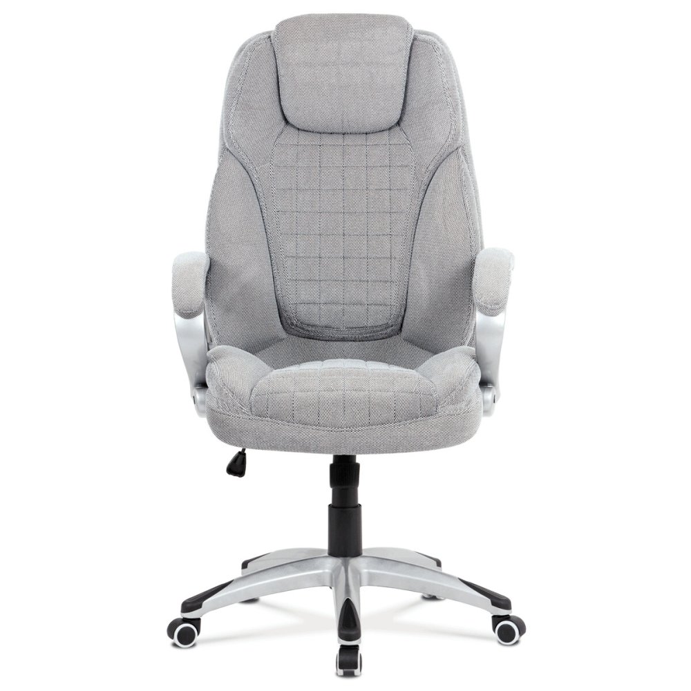 Kancelářská židle, šedá látka, kříž plast stříbrný, houpací mechanismus – 75 cm