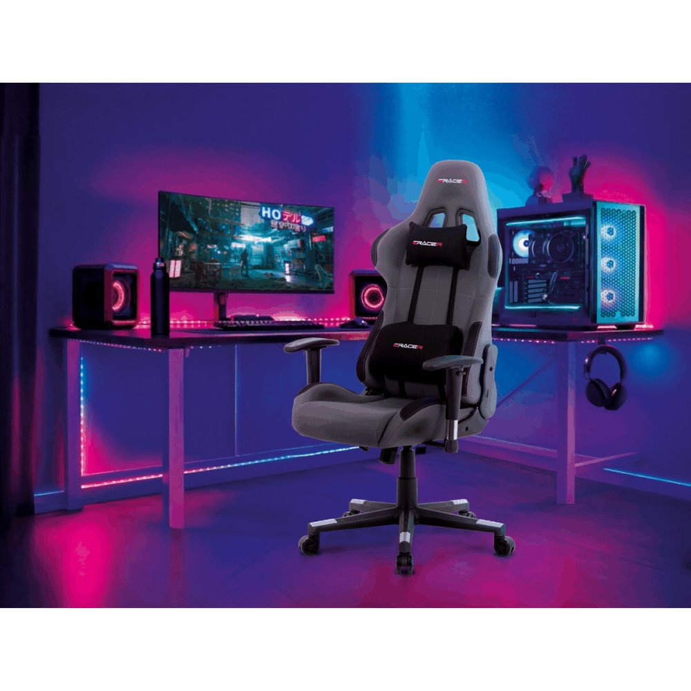 Kancelářská židle houpací mech., šedá + černá látka, plast. kříž – 67 cm