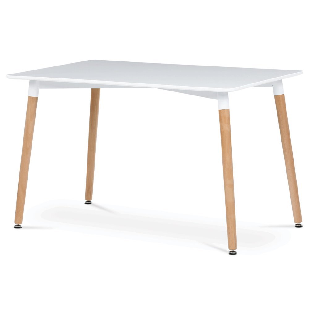 Jídelní stůl 120x80x74 cm, MDF / kovová kostrukce - bílý matný lak, dřevěné nohy – 60 kg