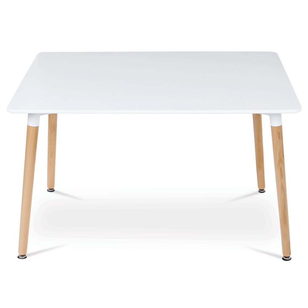 Jídelní stůl 120x80x74 cm, MDF / kovová kostrukce - bílý matný lak, dřevěné nohy – 76 cm