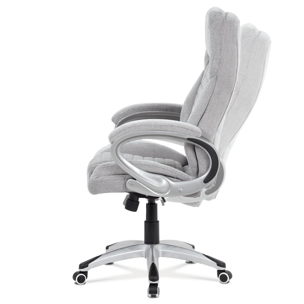Kancelářská židle, šedá látka, kříž plast stříbrný, houpací mechanismus – 70 cm